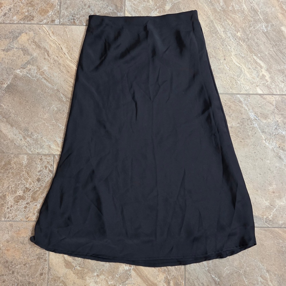 Nordstrom Rack Black Satin Midi Skirt Womens XS A-Line Lined Silky RN58665